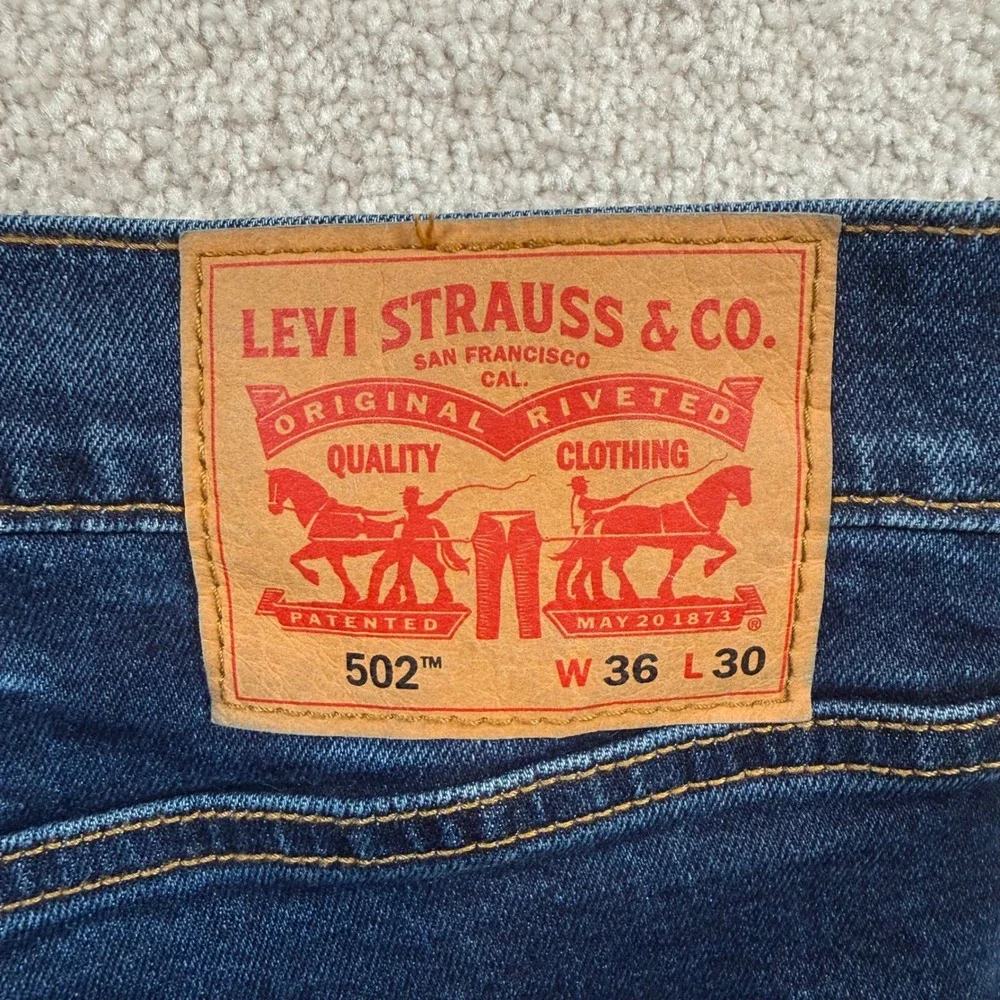 Levis 502 Taper Jeans Mens‎ 36x30 Blue Dark Wash Stretch Denim